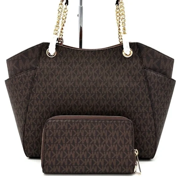 Michael Kors Large Jet Set Travel Chain Shoulder Bag & Flat Phone Case Wallet - Picture 5 of 14